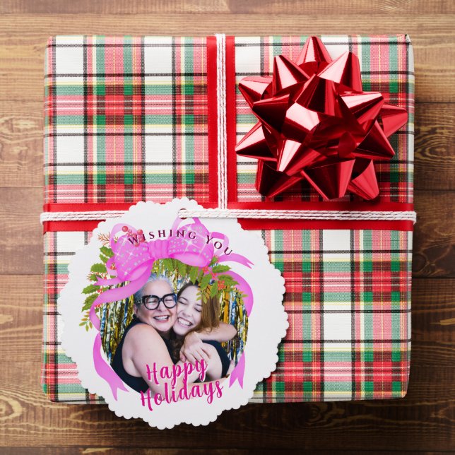 Tarjeta de vacaciones plana Glittering Pink Ribbon (Insitu (Regalo))