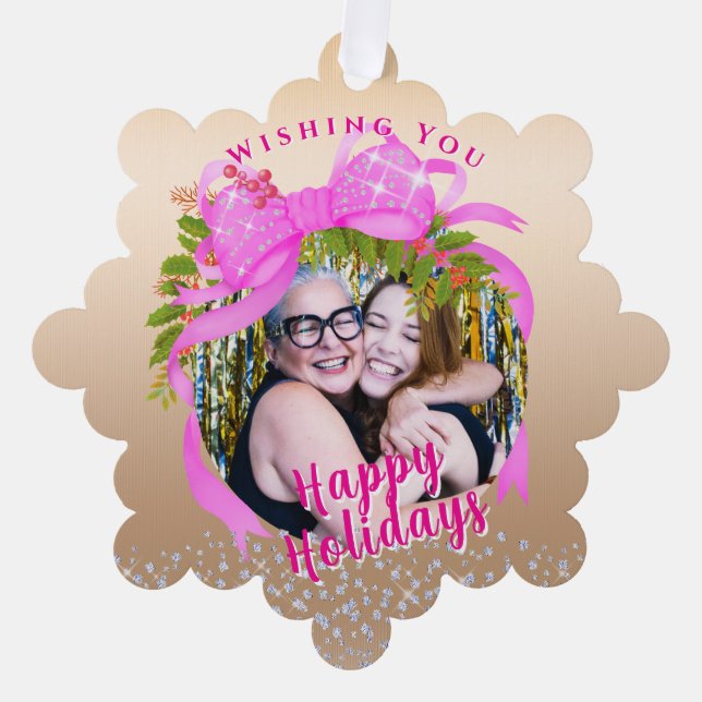 Tarjeta de vacaciones plana Glittering Pink Ribbon (Anverso)