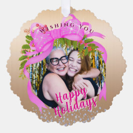 Tarjeta de vacaciones plana Glittering Pink Ribbon