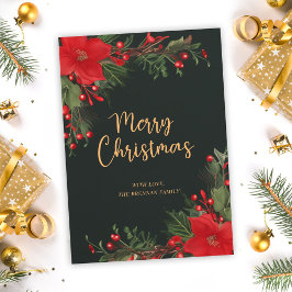 Tarjeta de vacaciones plana Green Merry Christmas 