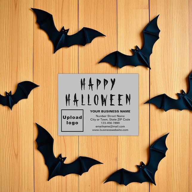 Tarjeta de vacaciones plana gris de Halloween de n (Gray Halloween business flat holiday card)