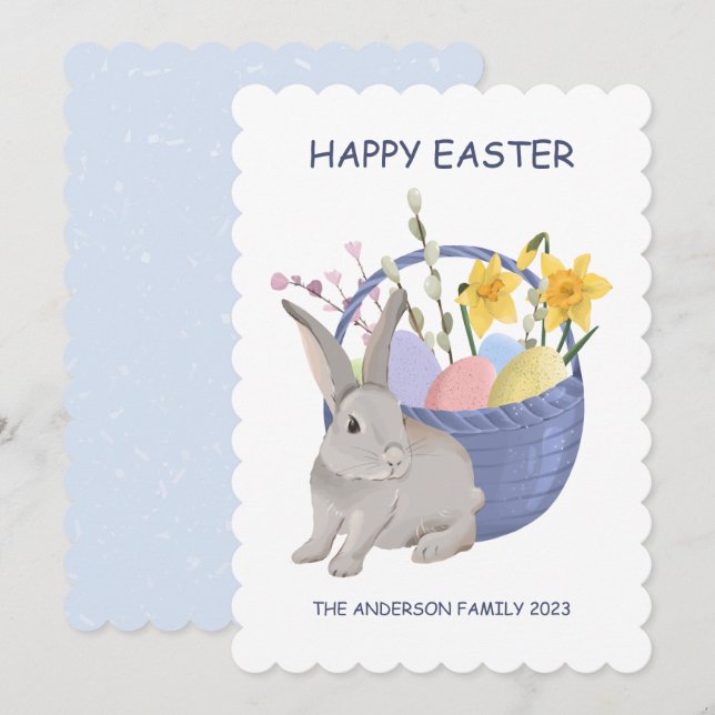 Tarjeta de vacaciones plana Happy Easter Rabbit (Anverso / Reverso)