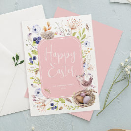 Tarjeta de vacaciones plana Happy Easter Watercolo