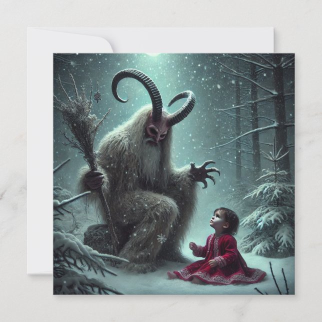 Tarjeta de vacaciones plana Krampus para navidades (Anverso)