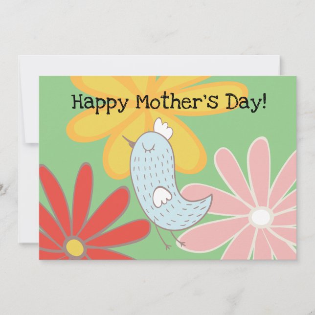 Tarjeta de vacaciones plana madre para aves y flor (Anverso)