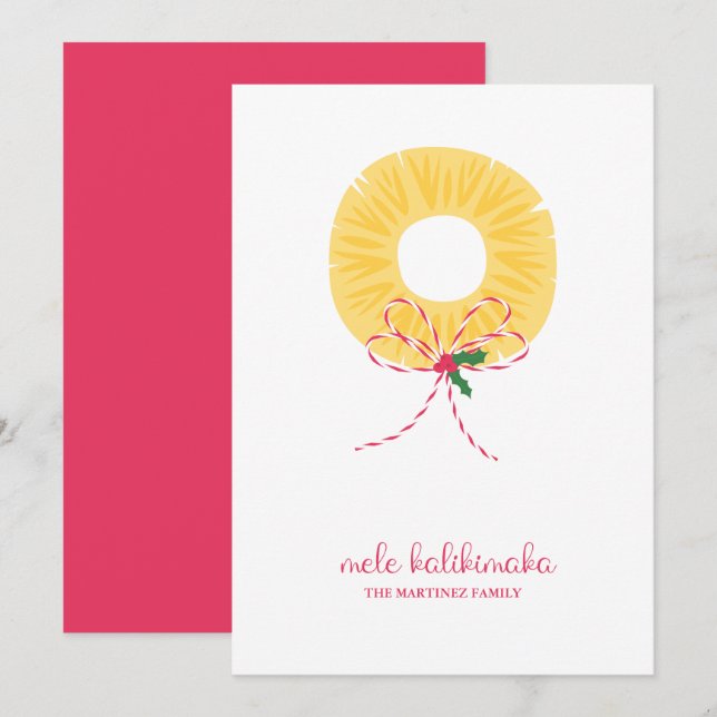 Tarjeta de vacaciones plana Mele Kalikimaka Pineap (Anverso / Reverso)