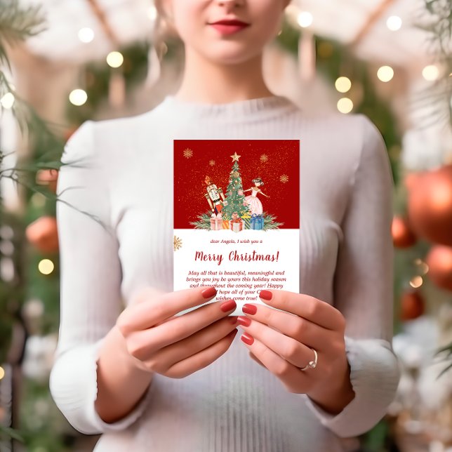 Tarjeta de vacaciones plana Merry Christmas Nutcra (Merry Christmas Nutcracker Flat Holiday Card)