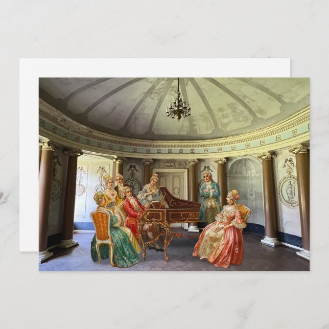 Tarjeta de vacaciones plana Mozart Planteando clav (Anverso / Reverso)