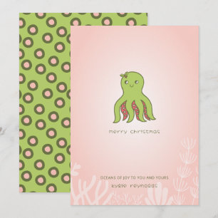 Tarjeta de vacaciones plana Octopus para navidades