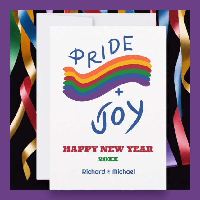 Tarjeta de vacaciones plana Orgullo y Alegría LGBT (Customize you New Year's Greeting.)