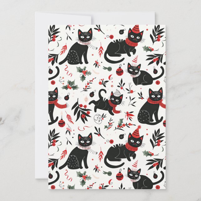 Tarjeta de vacaciones plana para Navidades de gato (Anverso)