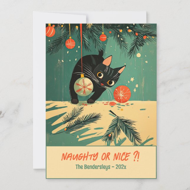 Tarjeta de vacaciones plana para Navidades de gato (Anverso)