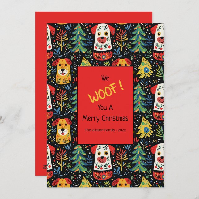 Tarjeta de vacaciones plana para Navidades de perr (Anverso / Reverso)