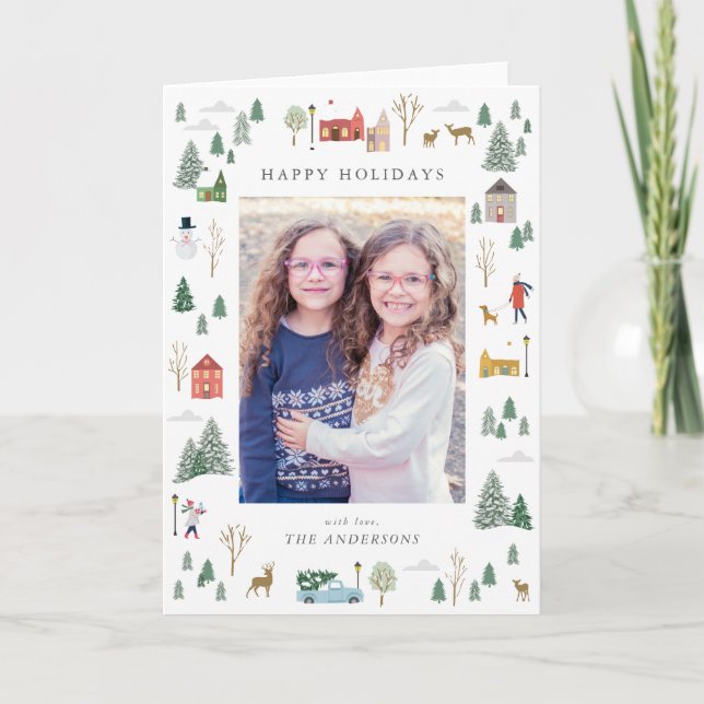 Tarjeta de vacaciones plana para Navidades Snowley (Anverso)