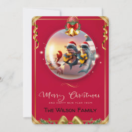 Tarjeta de vacaciones plana para tiburones y amigo