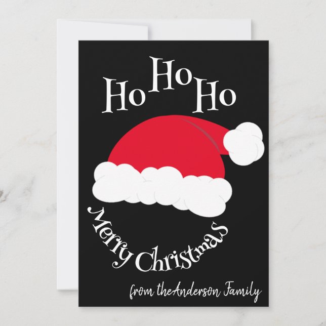 Tarjeta de vacaciones plana Santa Hat en blanco y  (Anverso)