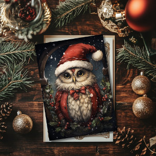 Tarjeta de vacaciones plana Santa Owl
