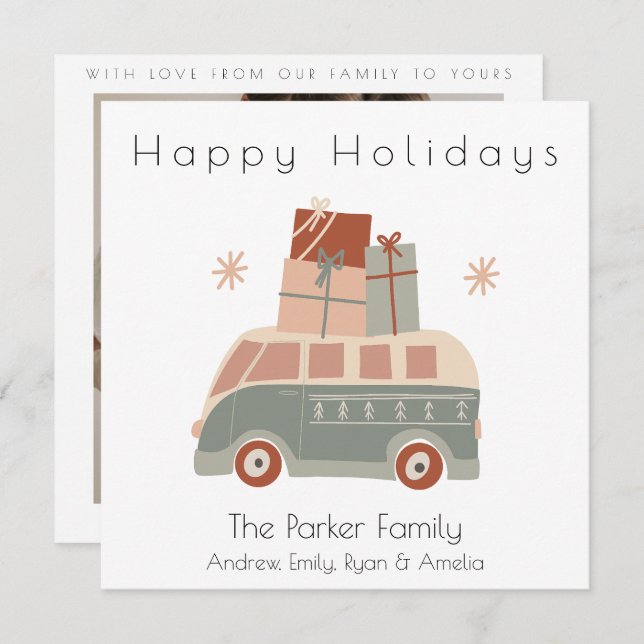 Tarjeta de vacaciones plana Van Flat para navidade (Anverso / Reverso)