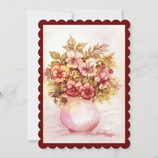 Tarjeta de vacaciones plana Vase de Pansies (Anverso)