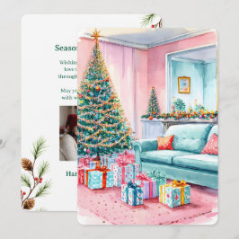 Tarjeta de vacaciones plana vintage personalizable