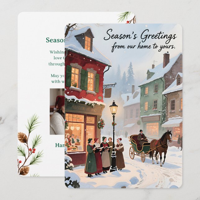 Tarjeta de vacaciones plana vintage personalizable (Anverso / Reverso)