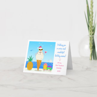 Tarjeta de vacaciones plegable con Santa tropical
