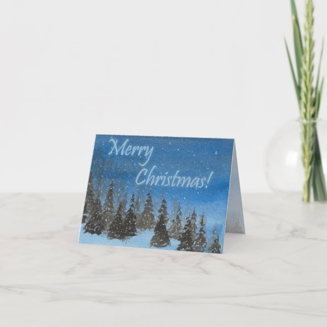 Tarjeta de vacaciones plegable de Navidades azules (Anverso)