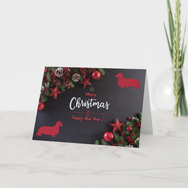 Tarjeta de vacaciones plegada Dachshund de pelo la (Anverso)