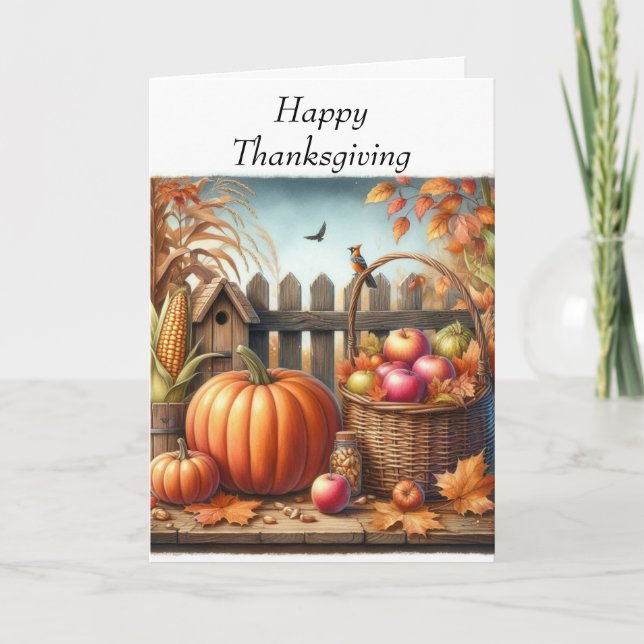 Tarjeta de vacaciones plegada de Acción de Gracias (Anverso)