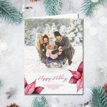 Tarjeta de vacaciones plegada de foto floral roja 