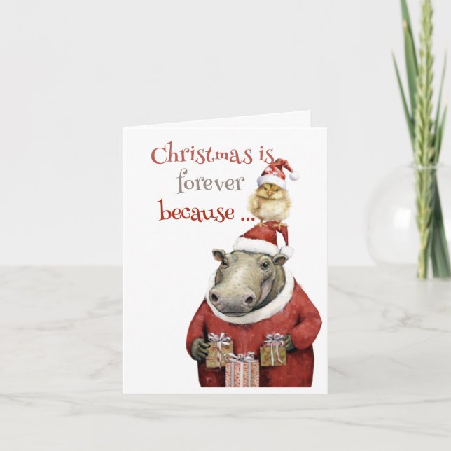 Tarjeta de vacaciones plegada de Hippo y Pollo (Anverso)