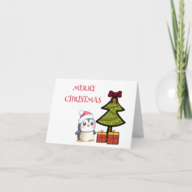 Tarjeta de vacaciones plegada de los pingüinos nav (Anverso)