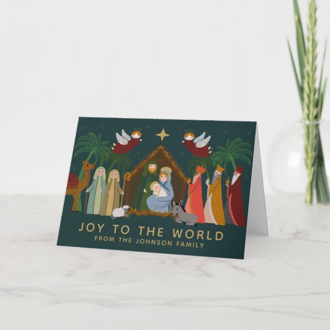 Tarjeta de vacaciones plegada de navidad Natividad (Anverso)