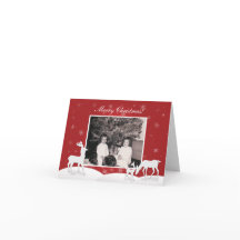 Tarjeta de vacaciones plegada de reno blanco y cop