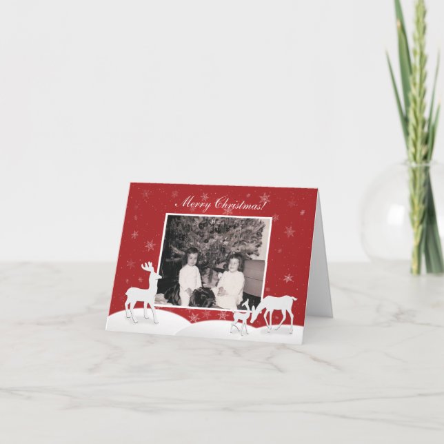 Tarjeta de vacaciones plegada de reno blanco y cop (Anverso)