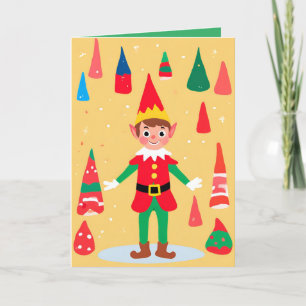 Tarjeta de vacaciones plegada Elf Playful ilustrac