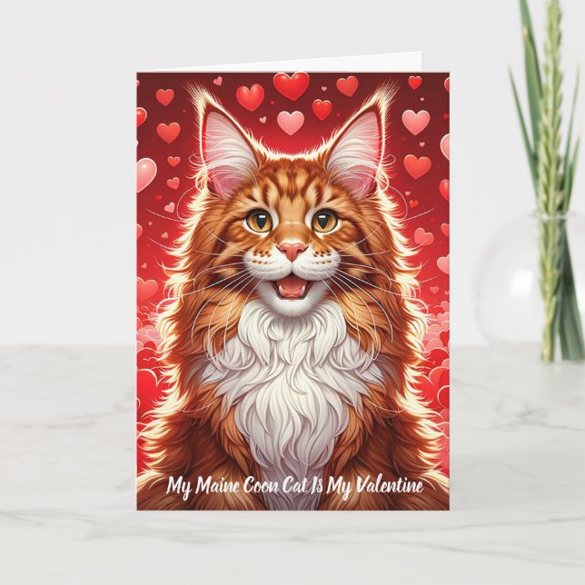 Tarjeta de vacaciones plegada Maine Coon Cat Valen (Anverso)