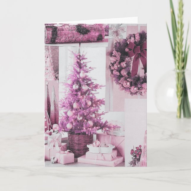 Tarjeta de vacaciones plegada Merry Pinkmas de 5"  (Anverso)