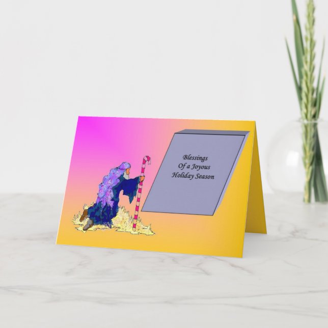 Tarjeta de vacaciones plegada : Navidades pastores (Anverso)