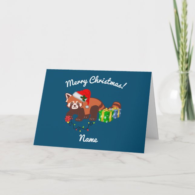 Tarjeta de vacaciones plegada "Panda Rojo Navidade (Anverso)