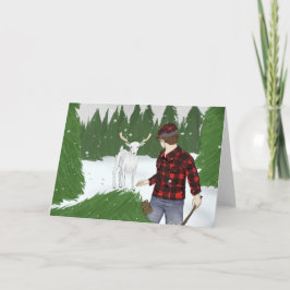 Tarjeta de vacaciones plegada para ciervos y leñad