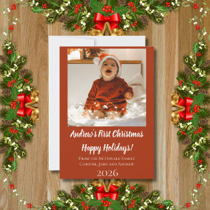 Tarjeta de vacaciones primera Navidad del bebé nom