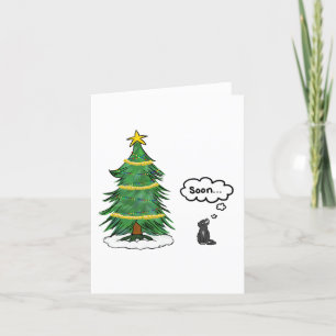 Tarjeta de vacaciones "Pronto" en árbol y gato - I
