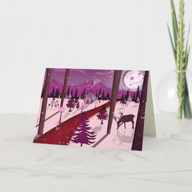 Tarjeta de vacaciones Purple Winter Scene (Anverso)