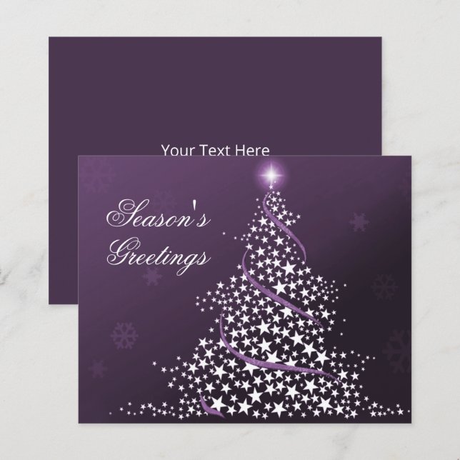 Tarjeta de vacaciones púrpura del árbol de Navidad (Anverso / Reverso)