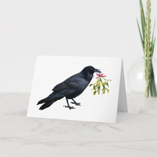 Tarjeta de vacaciones Raven Mistletoe (Anverso)