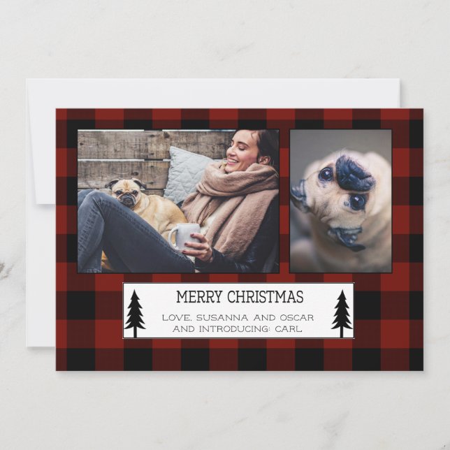 Tarjeta de vacaciones Red Black Buffalo Plaid Chec (Anverso)