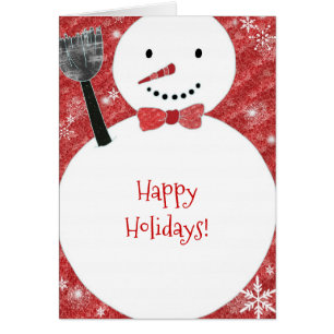 Tarjeta de vacaciones Red Bow Tie Snowman Navidade