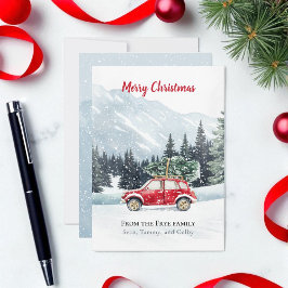 Tarjeta de vacaciones Red Car Christmas Tree Mount
