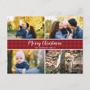 Tarjeta de vacaciones Red Check 4 Photo Postcard